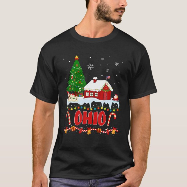 T-shirt Ohio Noël Arbre Lumière Pajama État De L'Ohio San (Devant)