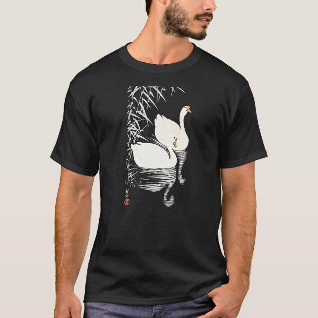 T-shirt Oies Chinoises Blanches Baignade Par Les Roseaux A (Devant)