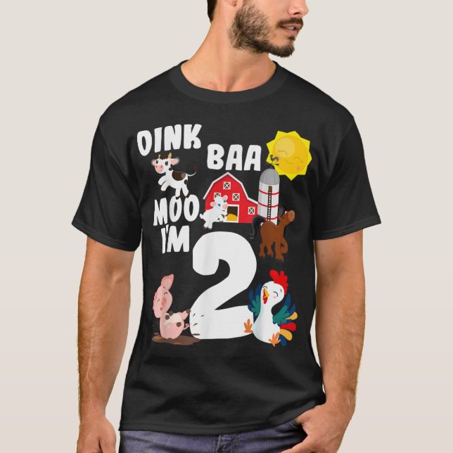 T-shirt Oink Baa Moo Im 2 Animaux De Ferme Thème Birthda (Devant)
