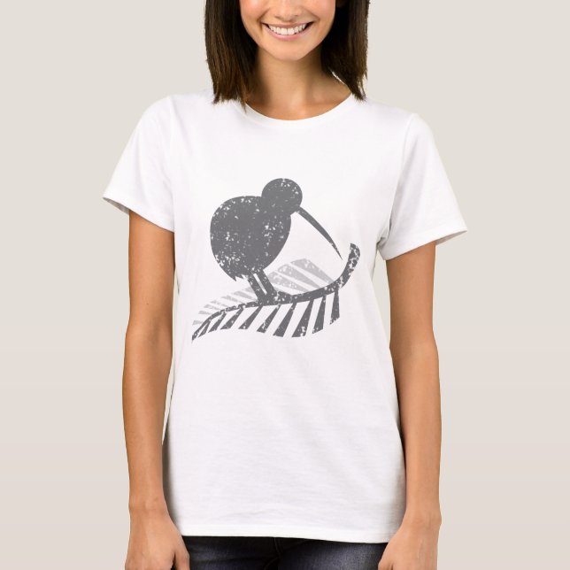 T-shirt oiseau argenté mignon de kiwi et fougère argentée (Devant)