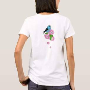 T-shirt Oiseau bleu, fleurs populaires printanières, avant
