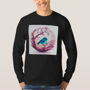 T-shirt Oiseau bleu japonais de style vintage et fleur de