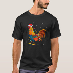 T-shirt Oiseau de coq Feux d'éclairage Santa Hat Rooster 