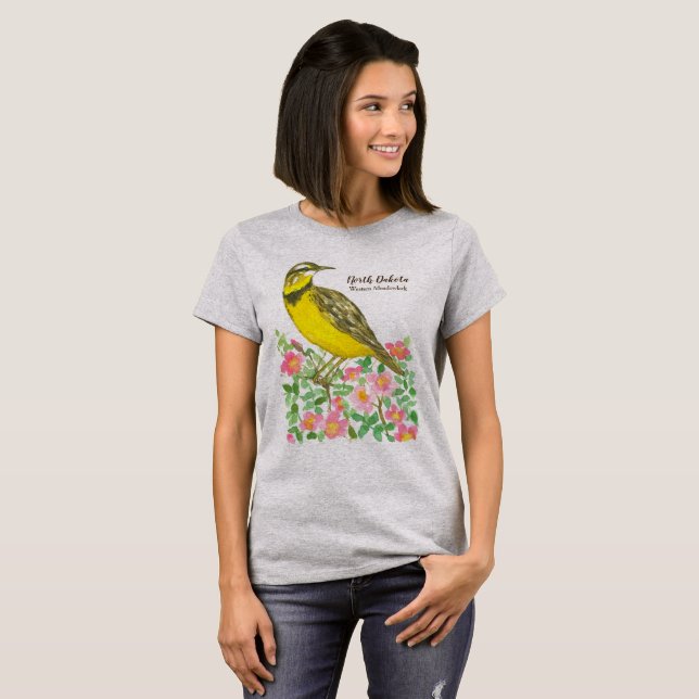 T-shirt Oiseau d'État du Dakota du Nord Meadowlark occiden (Devant entier)