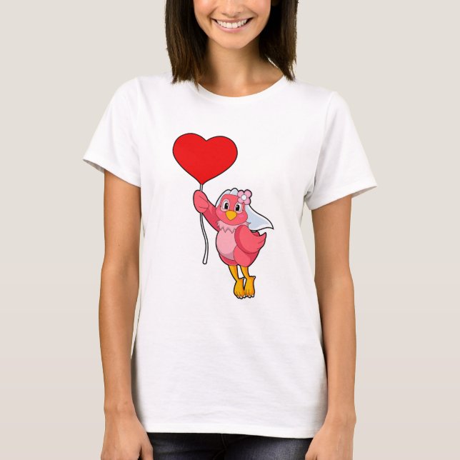 T-shirt Oiseau en mariée avec Voile et Balloon Coeur (Devant)
