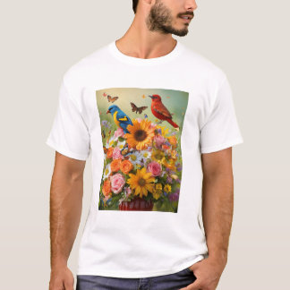T-shirt Oiseau et fleurs design