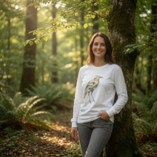 T-shirt Oiseau Géométrique Dessiné à la Main Femme Blanc