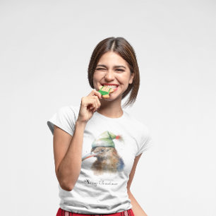 T-shirt Oiseau Kiwi mignon en Casquette elfe de Noël, cout