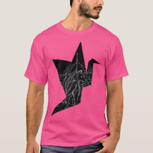 T-shirt Oiseau Origami grue loup montagnes noir et blanc