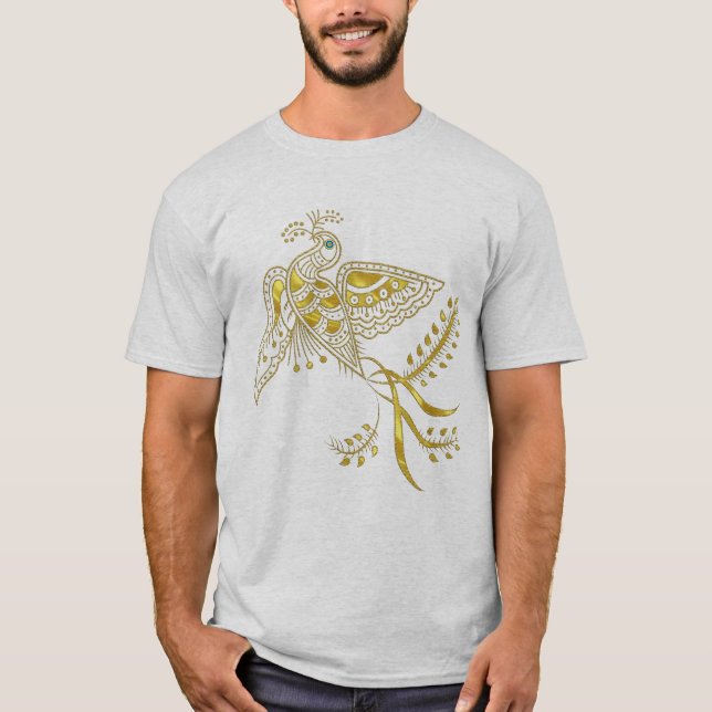 T-shirt Oiseau Phoenix Abstrait Dans Les Tons Or (Devant)