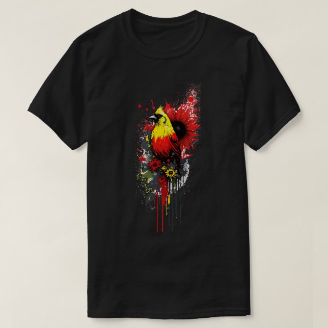 T-shirt Oiseau rouge sur fleurs (Design devant)