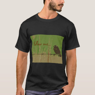 T-shirt Oiseau vert forêt nature peinte Twitter suivez-moi