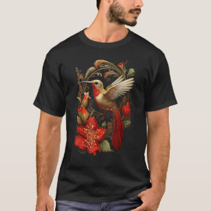 T-shirt Oiseau vintage Perché Sur Un Tee - shirt De Fleurs