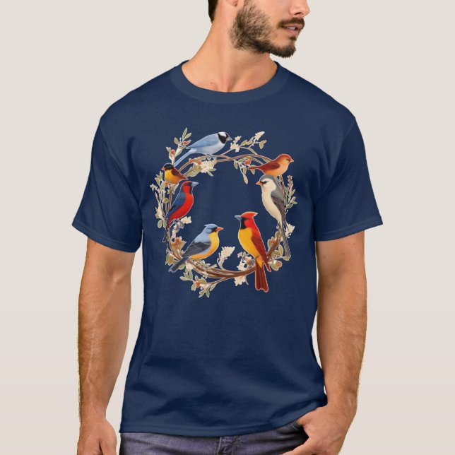 T-shirt Oiseau Watchingenessee Fleur Wreath Bird Oiseau f (Devant)