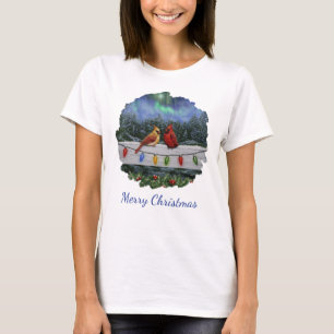 T-shirt Oiseaux cardinaux et lumières de Noël