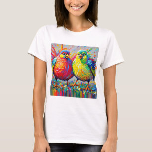 T-shirt Oiseaux coloré art abstrait gras géant mignon drôl