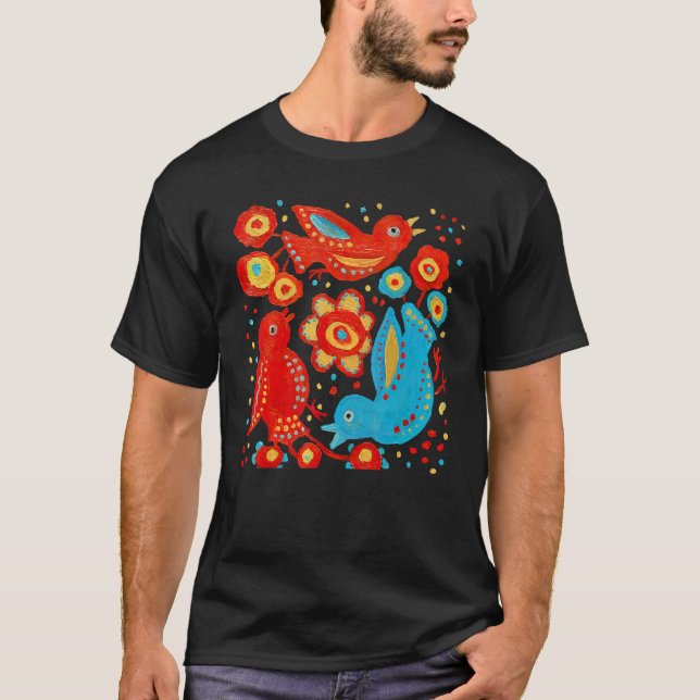 T-shirt Oiseaux de Bonheur Ukra.inian Oiseaux Fleur Paix L (Devant)