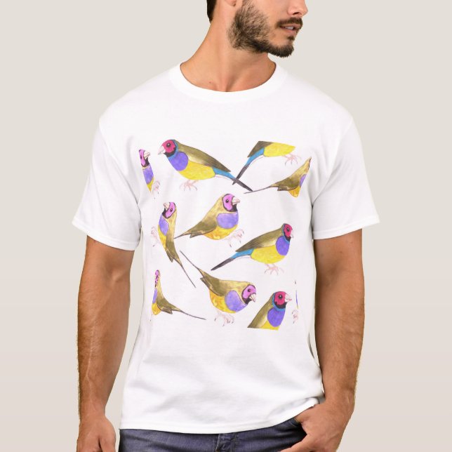 T-shirt Oiseaux de pinson de Gouldian dans l'aquarelle (Devant)