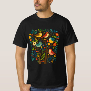 T-shirt Oiseaux et fleurs Art populaire scandinave