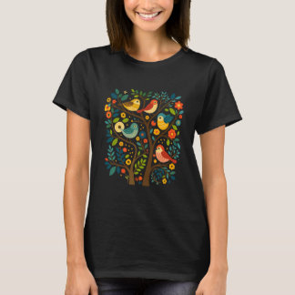 T-shirt Oiseaux et fleurs Art populaire scandinave