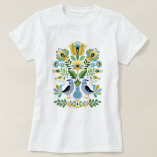T-shirt Oiseaux folkloriques hongrois en bleu et or