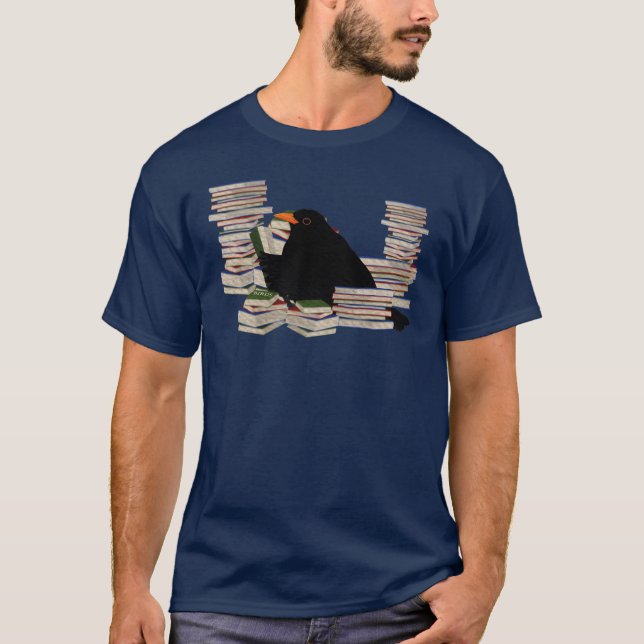 T-shirt Oiseaux noirs et livres Lecture Oiseau Observation (Devant)