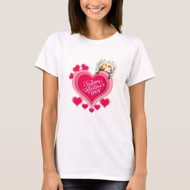 T-shirt Oiseaux romantiques en Branche Saint-Valentin et c (Devant)