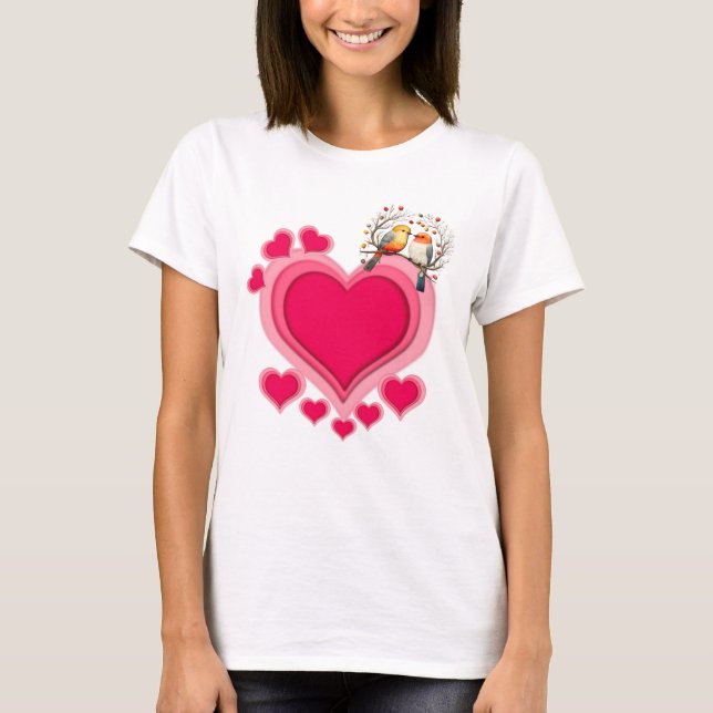 T-shirt Oiseaux romantiques en Branche Saint-Valentin et c (Devant)
