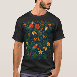T-shirt Oiseaux tropicaux colorés modernes avec fleurs