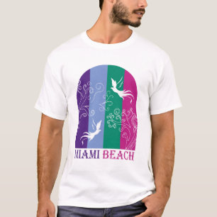 T-shirt Oiseaux Tropicaux Rétro Colorés de Miami Beach Vin