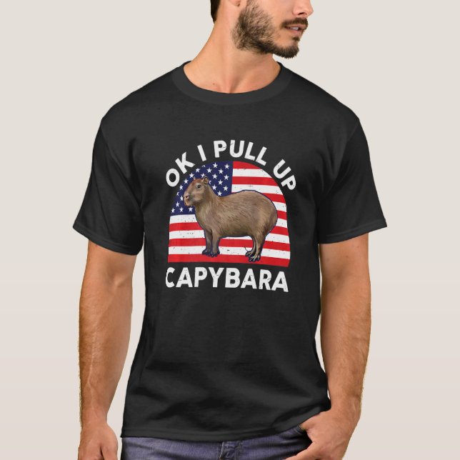 T-shirt Ok, J'Ai Attrapé Capybara US Drapeau Hommes Femmes (Devant)