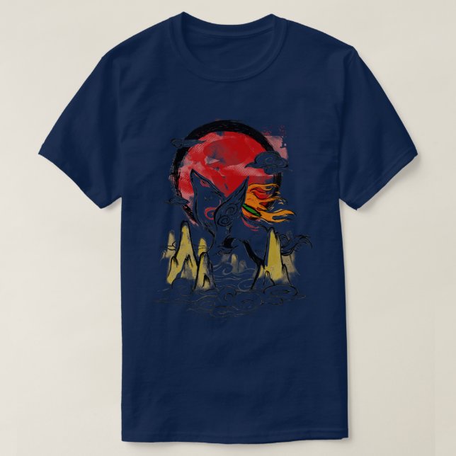 T-shirt Okami Encre Japonaise Belle Esprit Wolf Gam Vidéo (Design devant)
