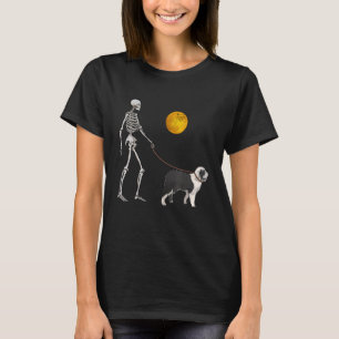 T-shirt Old English Sheepdog Skeleton Dog Walking Hallowee