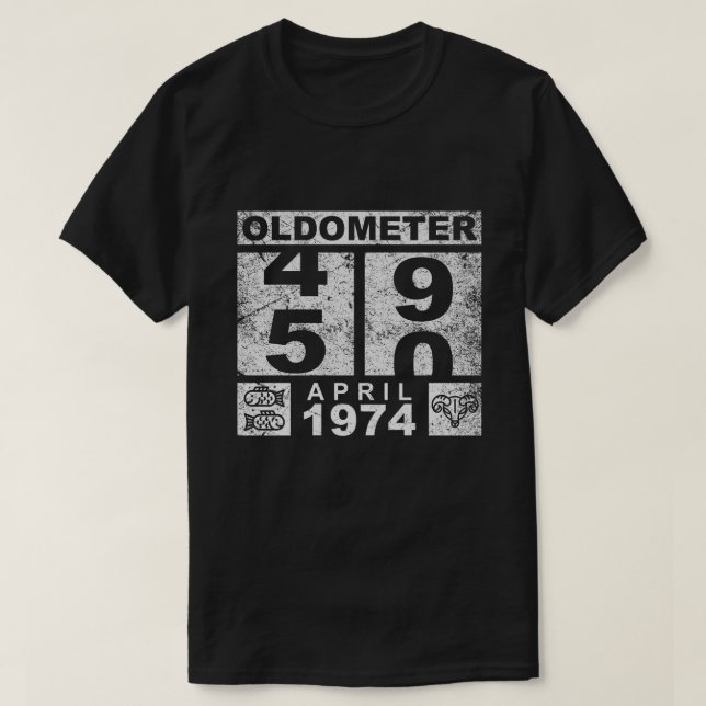 T-shirt oldometer 50, avril 1974 Funny Oldometer Anniversa (Design devant)