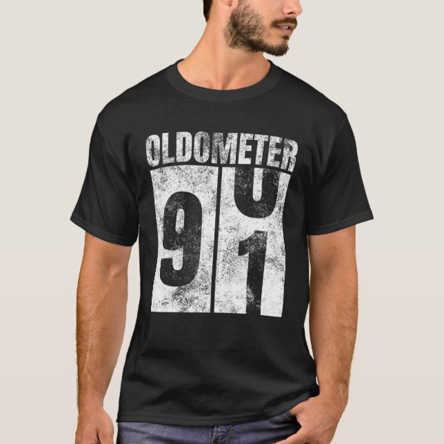T-shirt Oldomètre 90-91 Ans Vieux Homme Femme Anniversaire (Devant)