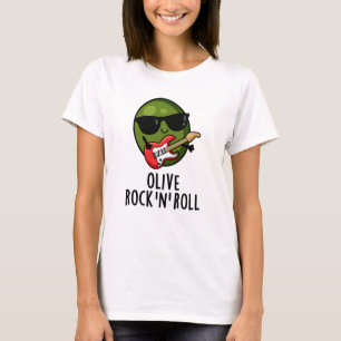 T-shirt Olive Rock Et Roll Funky Rocker Olive Pun