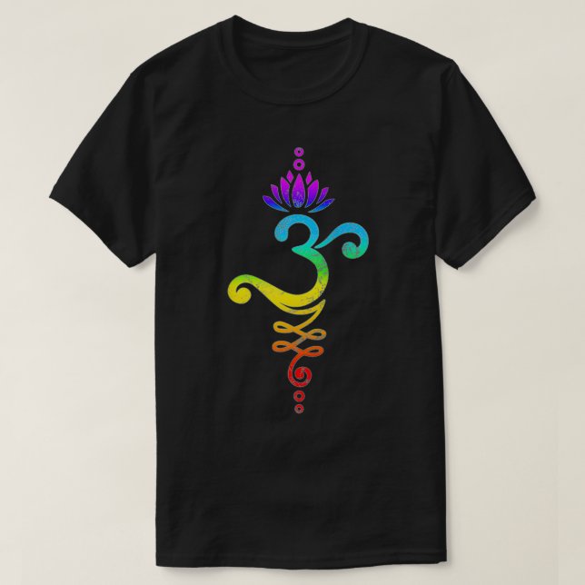 T-shirt Om Mantra, yoga, symbole, fleur de lotus, arc-en-c (Design devant)