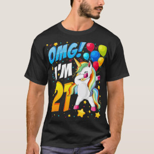 T-shirt Omg I'm 21 Unicorn Dab Design pour 21e anniversair