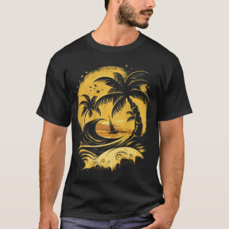 T-shirt ON BACK Tropical Palm Trees Sailboat Beach Island 