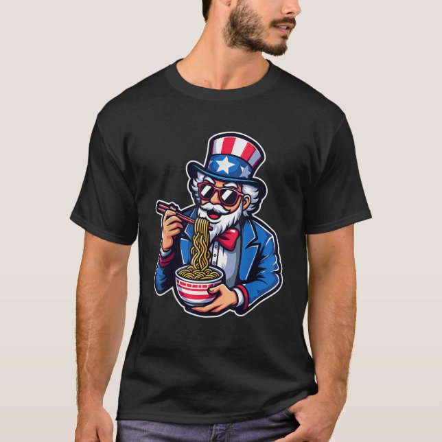 T-shirt Oncle Sam Ramen Anime USA Drapeau Américain 4 Juil (Devant)