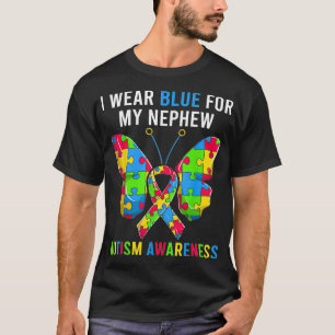 T-shirt Oncle Tante Autisme Papillon, Je Porte Du Bleu Pou