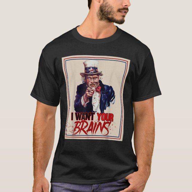 T-shirt Oncle Zombie Sam Je Veux Votre Cerveau Halloween T (Devant)