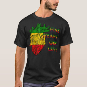T-shirt One Heart One Love Rasta Reggae Paix Rastafarian