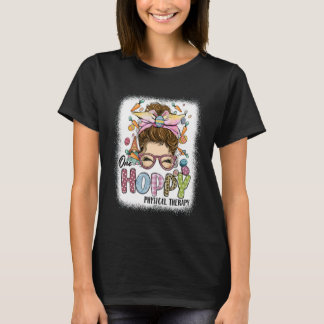 T-shirt One Hoppy Physical Therapy Leopard Bunny Messy Bun