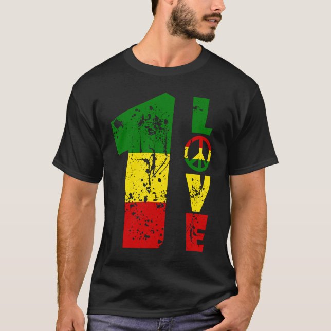 T-shirt One Love Jamaïque Rasta Reggae Music Caribbean Pri (Devant)
