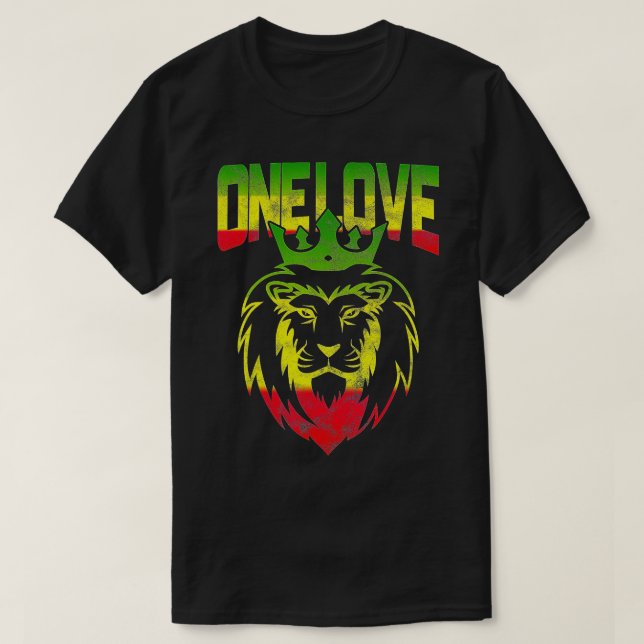 T-shirt One Love Rasta Lion Jamaican Pride Reggae African (Design devant)