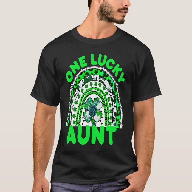 T-shirt One Lucky Aunt Good Luck Green Rainbow Shamrock Le (Devant)