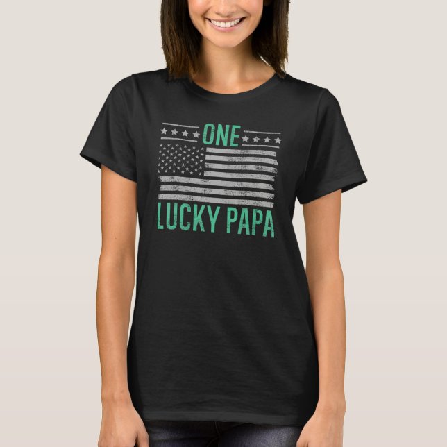 T-shirt One Lucky Papa, Retro US Flag Funny Father's Day D (Devant)