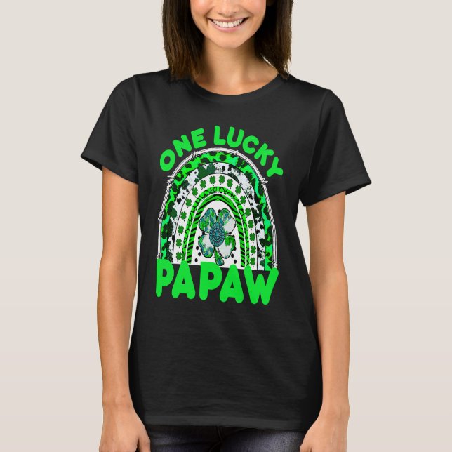 T-shirt One Lucky Papaw Good Luck Green Rainbow Shamrock L (Devant)