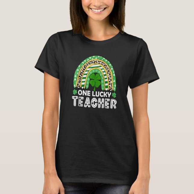 T-shirt One Lucky Teacher Rainbow Leopard St Patricku2019s (Devant)